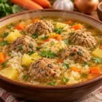 Albóndigas suaves para una sopa de arroz casera y reconfortante
